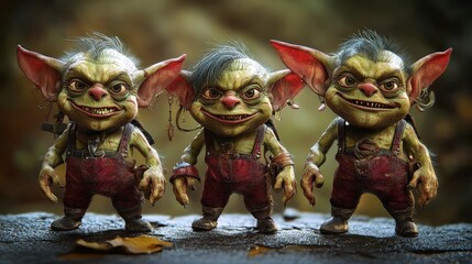 Fototapeta premium Quirky and Mischievous Cartoon Goblins with Full Personality and Humor for Adventurous and Comedic Settings
