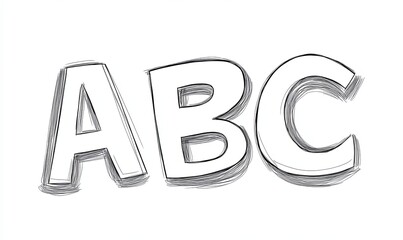 Hand-drawn sketch of the letters A, B, and C in a playful, cartoon style.