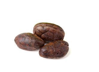 roasted cocoa beans. isolated on white background.