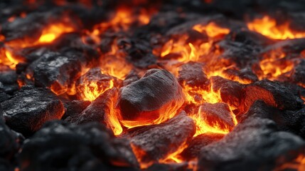 3D rendering of flames in a furnace depicting a bonfire or BBQ stove