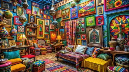 Vibrant colors and eclectic patterns come together in a stunning array of artistic expressions, showcasing a variety of diverse art trends and creative styles.