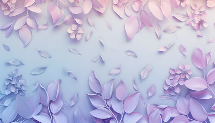 Delicate pastel-themed paper art of flowers and leaves on textured background.