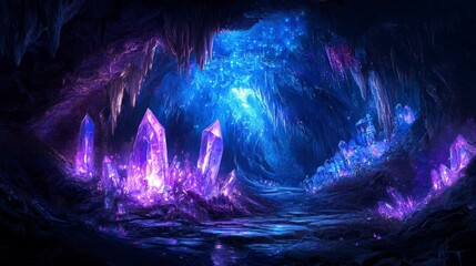 Exploration of Mysterious Dark Caves with Glowing Crystals and Hidden Treasures