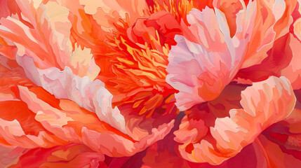 A gouache painting of a peony, with bold, opaque layers of paint creating a vibrant, matte finish.