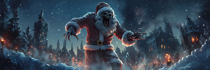 Spooky Halloween Zombie Santa Meets Christmas Spirit in Anime Manga Style