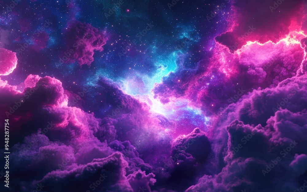 Poster Abstract scientific background featuring a galaxy and nebula in a 3D cartoon rendering