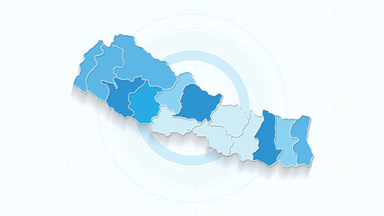 Obraz premium Blue Map of Nepal, Nepal map with borders of the states, country high detailed illustration map.
