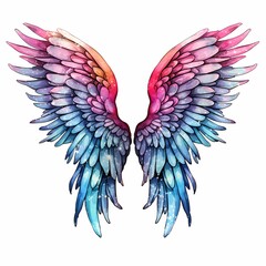 Obraz premium A vibrant watercolor illustration of symmetrical wings with a blend of multiple colors.
