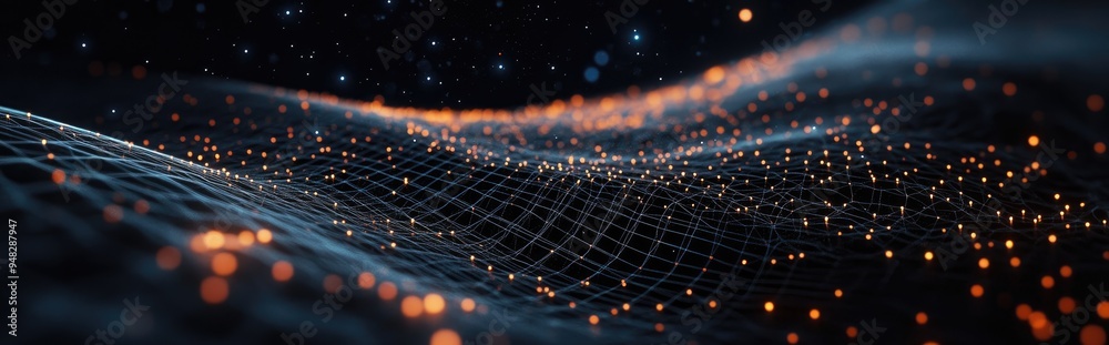 Leinwandbilder 3d illustration featuring a black abstract background with a high tech network cyberspace grid and a
