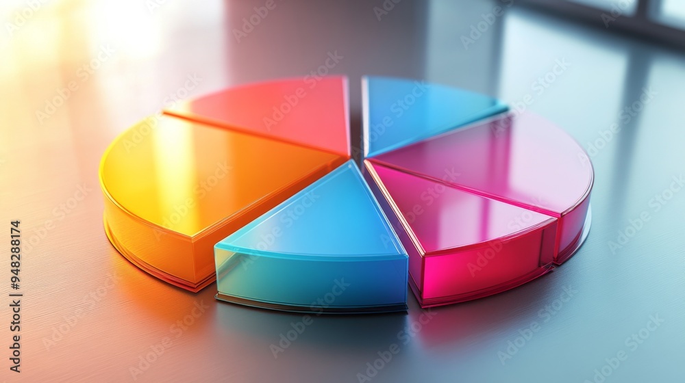 Leinwandbilder a 3d pie chart with semi-transparent segments, illustrating data distribution and proportions, with 