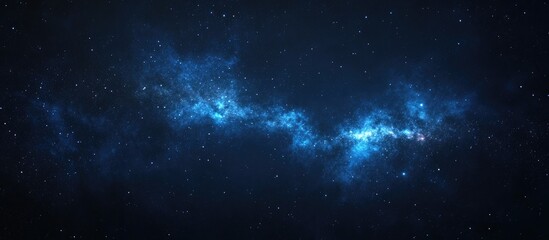 Fototapeta premium Panorama of a blue night sky featuring the Milky Way and stars on a dark background showcasing a universe filled with stars nebula and galaxy captured with long exposure and adjusted white balance