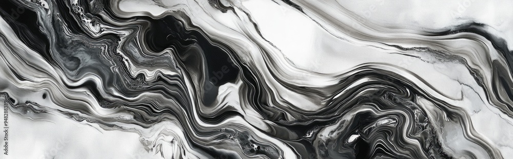 Poster Marble texture in a 3D cartoon rendering Hand drawn artwork featuring an abstract monochrome background created using ebru suminagashi technique
