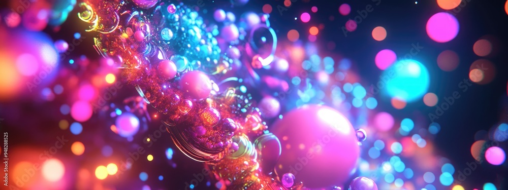 Aufkleber Creative arrangement of fractal textures and lights in a 3D cartoon rendering representing concepts of design science and technology within the Fractal Nebulae series