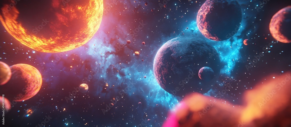 Poster Cartoon rendering in 3D of a space pattern featuring death in space