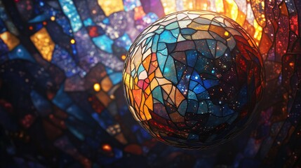 Obraz premium Stylized planet designed in a mosaic style within the Stained Glass Forever series showcasing themes of science education astronomy and nature in 3D cartoon rendering