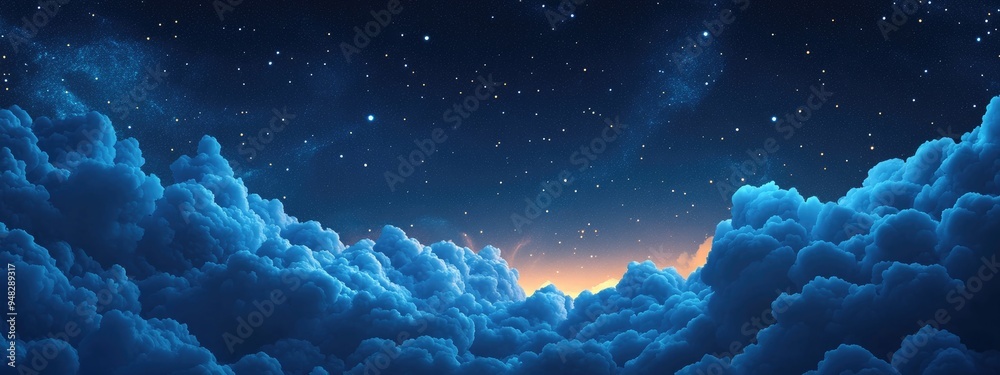 Poster beautiful night sky with stars and clouds in a 3d cartoon rendering