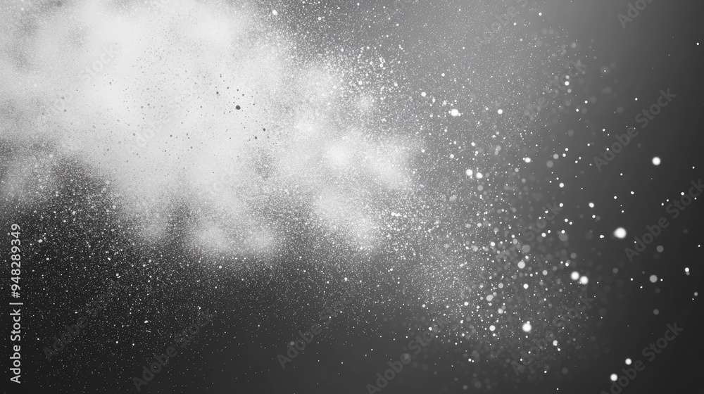 Poster freeze motion of white particles on a white background in a 3d cartoon rendering abstract dust overl