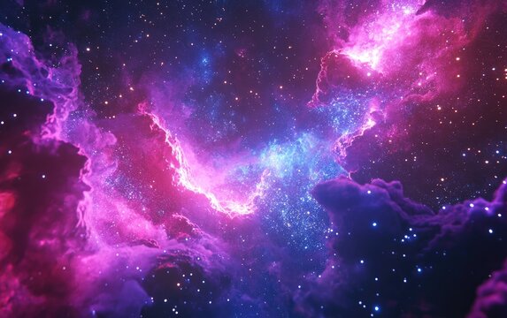 Space background featuring a 3D cartoon rendering of a realistic nebula and shimmering stars A vibrant galaxy with stardust and the Milky Way depicting an infinite universe and starry night 3D ren