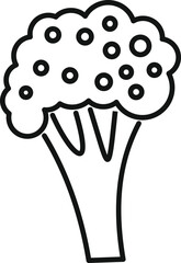 Simple line icon of a head of broccoli with florets on a thick stalk, isolated on a white background
