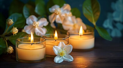 Candles and White Flowers in Soft Light