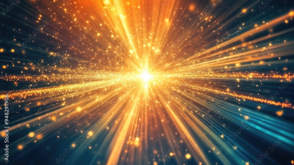 Poster radiant starburst with luminous particles and dynamic lines creating a stunning abstract rays backdr