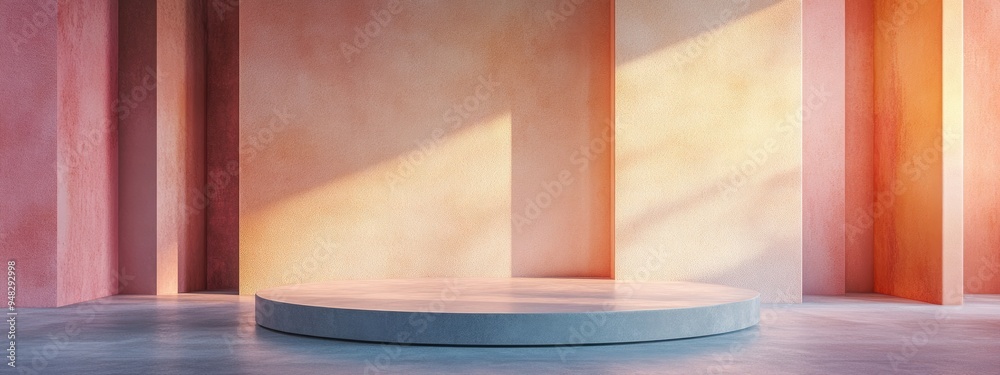 Poster abstract background featuring a podium and wall 3d rendering and illustration