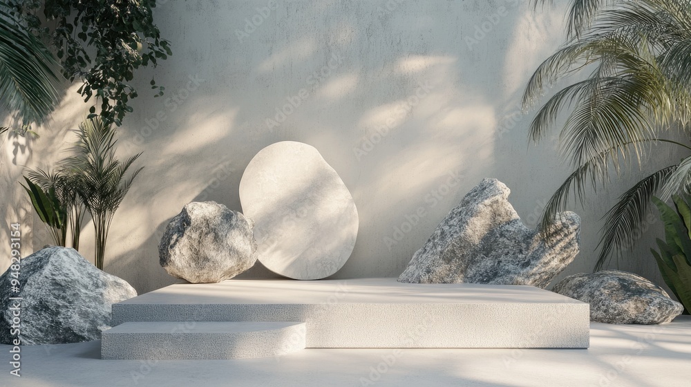 Aufkleber Abstract geometric background featuring stone and rock shapes ideal for a minimalist podium display or showcase 3D rendering