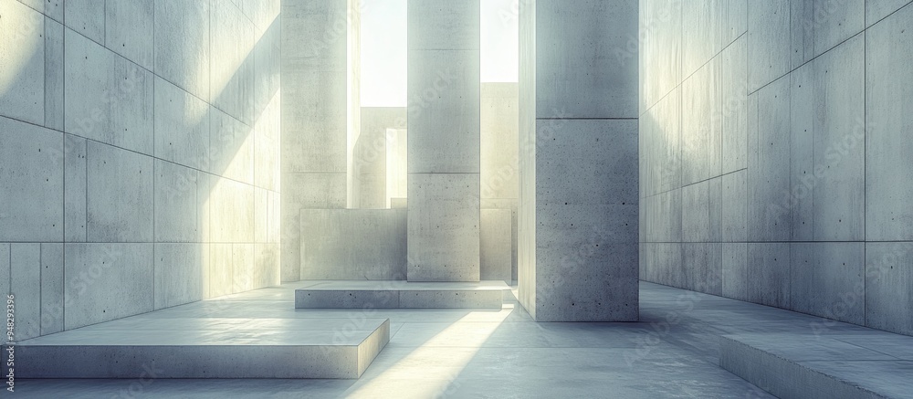 Poster Abstract architectural space featuring a concrete cube Geometric design 3D rendering
