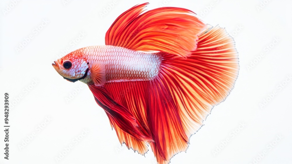 Poster a clean, minimalistic image of a betta fish with a simple white background, focusing on the fish's g
