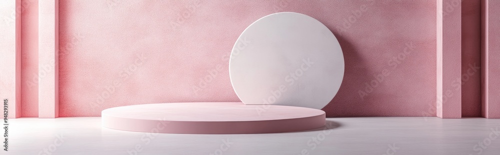 Poster Abstract 3D render featuring a mock up podium for showcasing products with a minimalistic design and geometric background