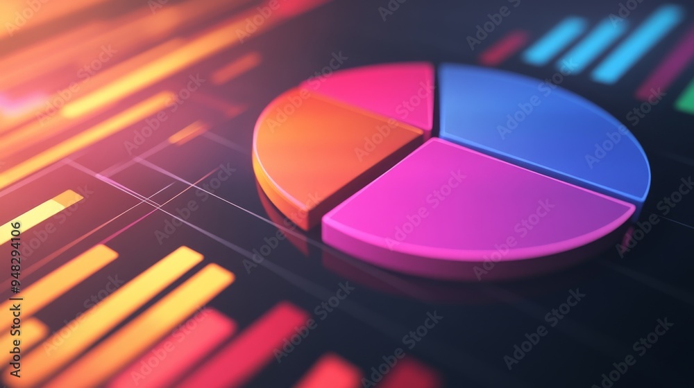 Leinwandbilder A close-up of a 3D pie chart on a digital screen, with dynamic shadows and highlights emphasizing the data segments and their relative sizes