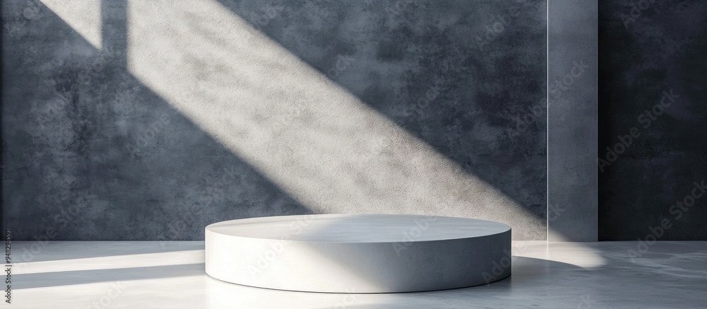 Aufkleber minimalistic 3d gray and white cylindrical podium with an abstract geometric shape in a studio setti