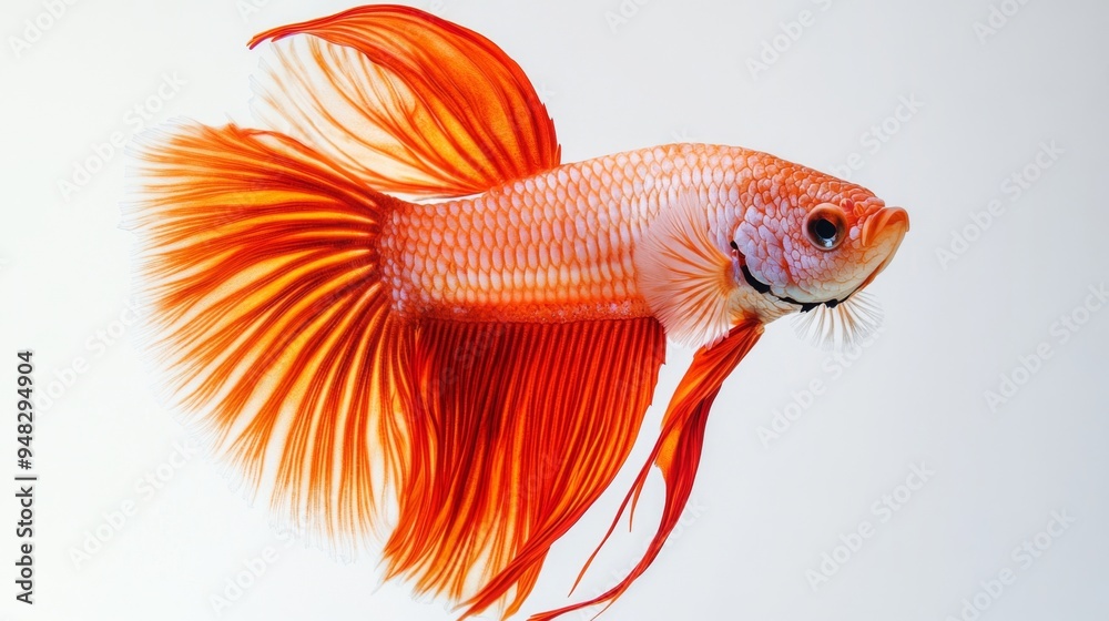 Poster a close-up of a betta fish with its tail fanned out, showing off the delicate textures and vibrant h