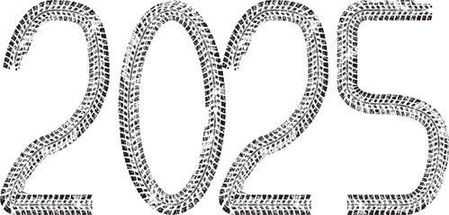 Tire Tracks . New year 2025 Car tread silhouette.