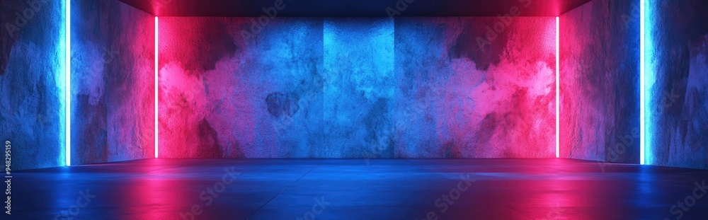 Poster Empty stage featuring an ornate background of red and white granite walls 3D rendering