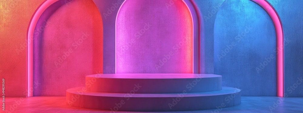 Aufkleber Abstract background featuring a podium and wall design created through 3D rendering techniques