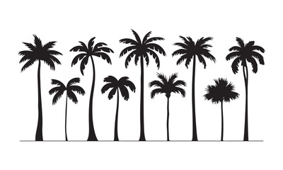 set of Tropical palm trees silhouettes vector