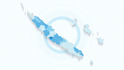 Blue Map of New Caledonia, New Caledonia map with borders of the states, country high detailed illustration map.