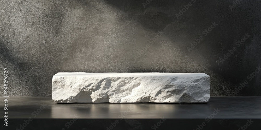 Aufkleber elegant white stone podium on a dark surface with shadow reflection on the wall ideal for branding a