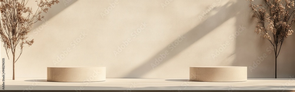 Poster Three podiums in a minimalistic setting 3D illustration