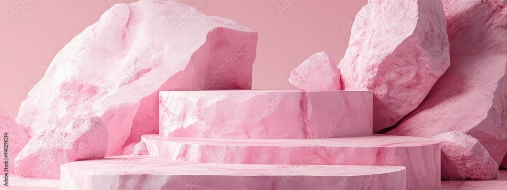 Aufkleber minimalistic pink rock podium and stage for product or cosmetics promotion with a backdrop abstract 