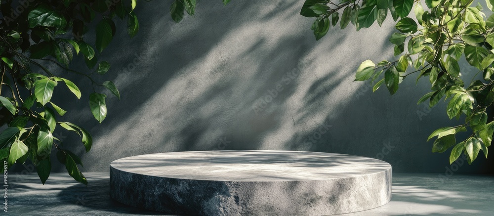 Aufkleber natural beauty podium backdrop featuring stone texture and shadows from tree leaves ideal for cosmet