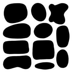 Set of black brush strokes. Hand drawn ink spots isolated on white background.