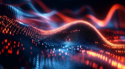 A close-up of a digital representation of electromagnetic wave patterns, showing the wave frequency and amplitude on a sleek, modern interface.