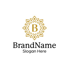 Elegant ornamental floral emblem logo design template