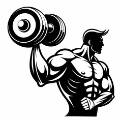 Bodybuilder lifting dumbbell silhouette, Fitness icon vector illustration for gym