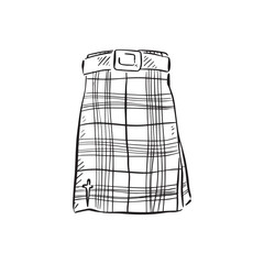 A Scottish kilt drawn by hand in black and white. A classic mens outfit in Scotland.