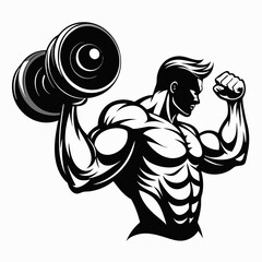 Bodybuilder lifting dumbbell silhouette, Fitness icon vector illustration for gym