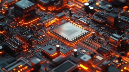 A detailed exploded view of a laptop, exposing the copper board and inner components, holographic overlay, cyberpunk style, vibrant color palette, digital art