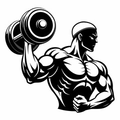 Bodybuilder lifting dumbbell silhouette, Fitness icon vector illustration for gym